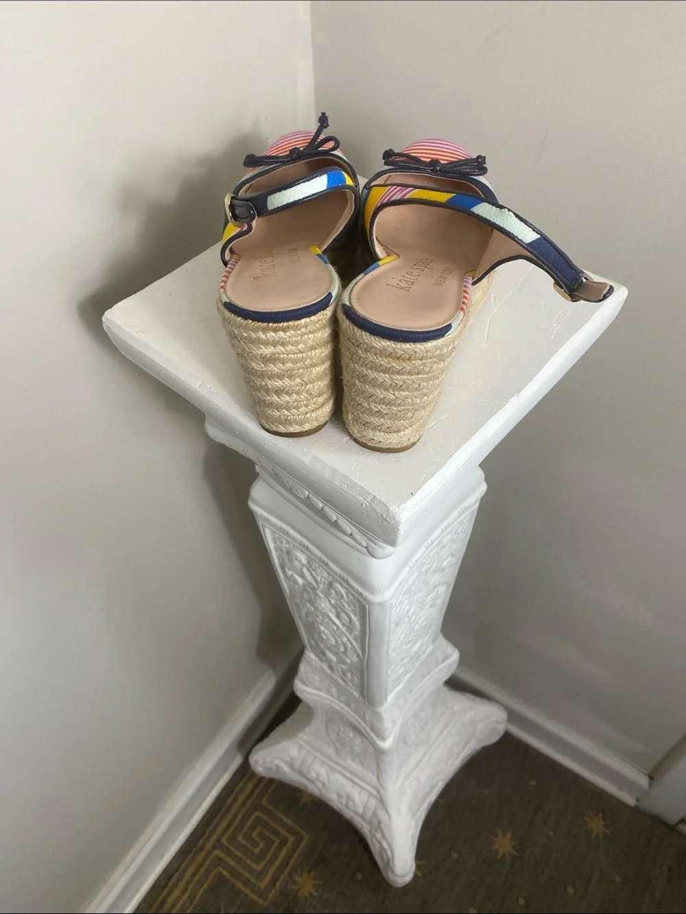 kate spade Multicolor Striped Navy Trim Slingback Espadrille Wedges